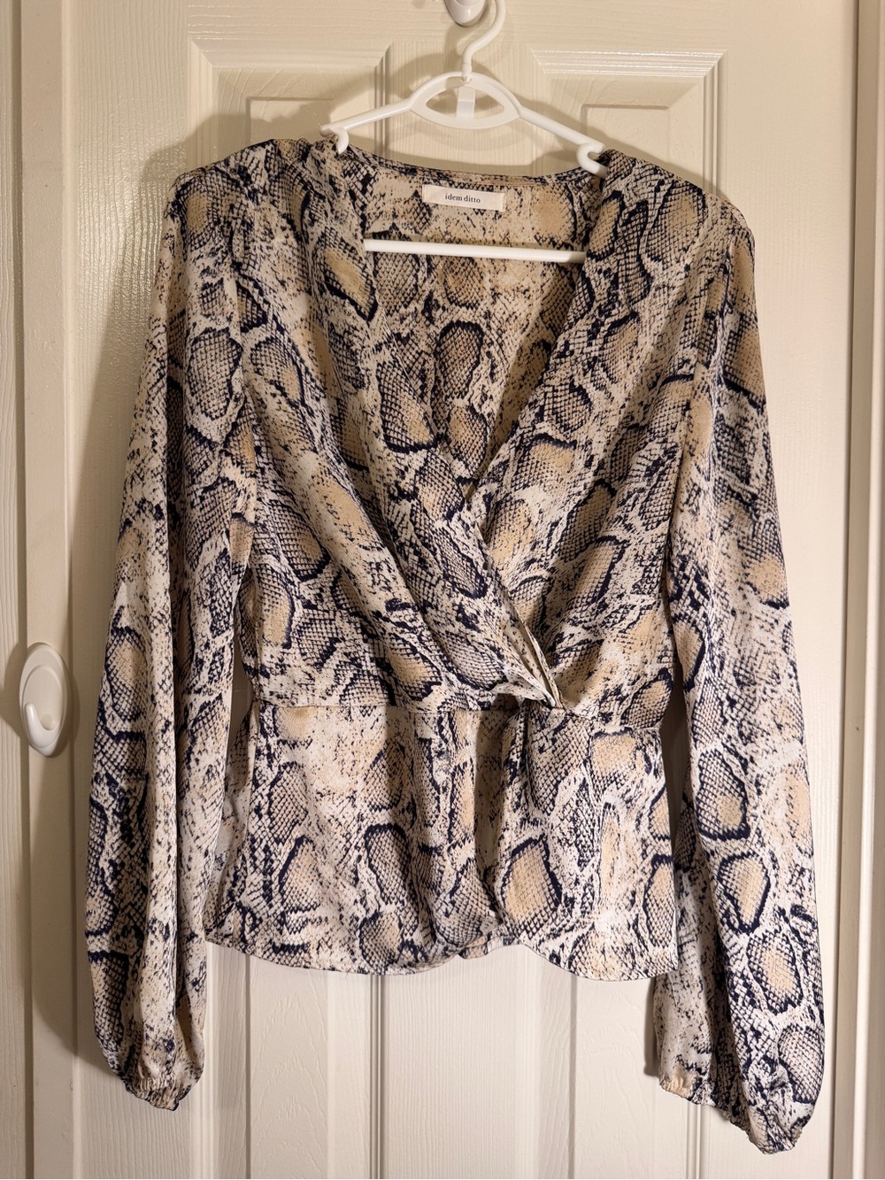 Idem Ditto Beige Snake Print Wrap Blouse